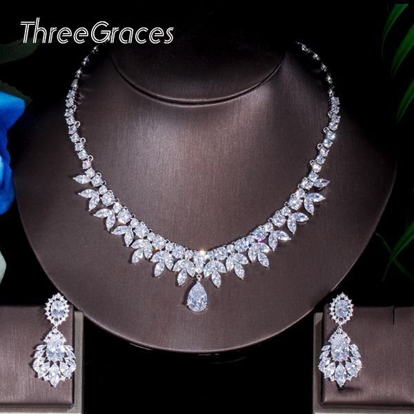 threegraces american bridal accessories cz stone wedding costume necklace and earrings jewelry sets for brides js003, Silver
threegraces american bridal accessories cz stone wedding costume necklace and earrings jewelry sets for brides js003, Silver