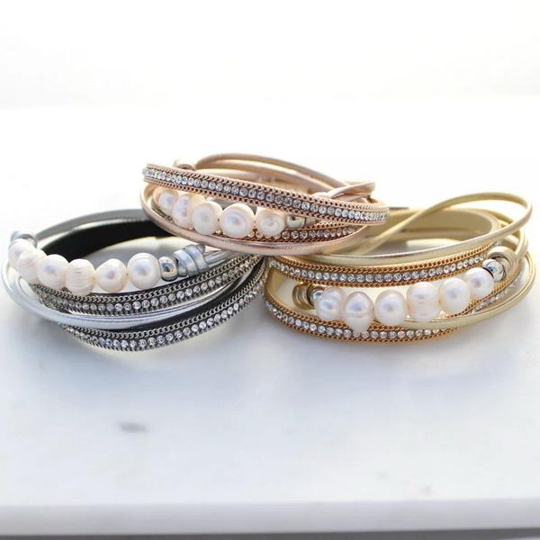 2020 new magnet clasp faux baroque pearl pu leather wrap bracelets bangles for women fashion multi layered rhinestone bracelet, Black
2020 new magnet clasp faux baroque pearl pu leather wrap bracelets bangles for women fashion multi layered rhinestone bracelet, Black