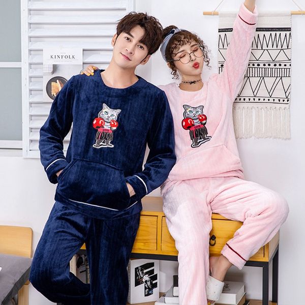 men's sleepwear autumn and winter women&men 2pcs pajamas set keep warm velvet o-neck nightwear casual soft lovers homewear, Black;brown
men's sleepwear autumn and winter women&men 2pcs pajamas set keep warm velvet o-neck nightwear casual soft lovers homewear, Black;brown