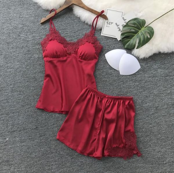 s 2xl womens sleepwear satin sleepwear sets solid lace v neck pyjamas sleeveless cami and shorts, Black;red
s 2xl womens sleepwear satin sleepwear sets solid lace v neck pyjamas sleeveless cami and shorts, Black;red