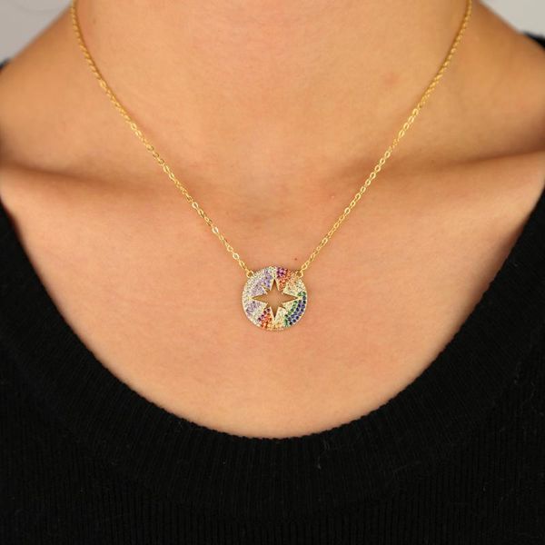 2020 shiny hollow rainbow charm star pendant gold color paved multi color cz colorful star necklaces for women wedding jewelry, Silver
2020 shiny hollow rainbow charm star pendant gold color paved multi color cz colorful star necklaces for women wedding jewelry, Silver