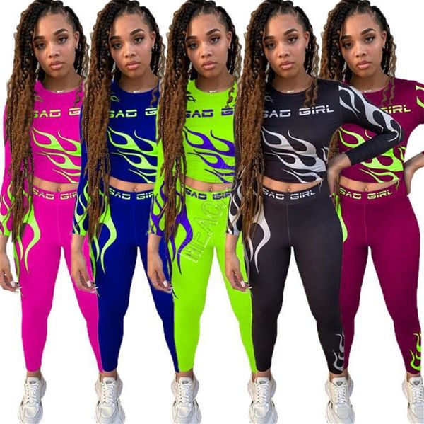 designers women bad girls letters tracksuits long sleeve outfits flame print crop t-shirt + pants legging sports suit 2pcs/set d91604, White
designers women bad girls letters tracksuits long sleeve outfits flame print crop t-shirt + pants legging sports suit 2pcs/set d91604, White