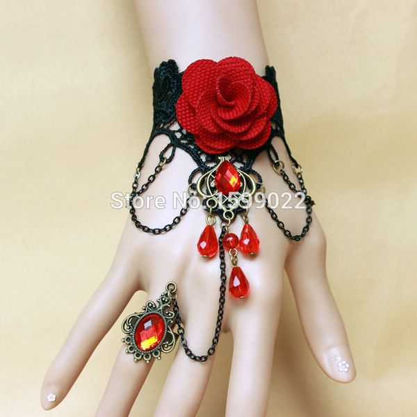 red rose flower black lace finger bracelet wave copper chain decoration wedding vampire style gothic evening party accessories
red rose flower black lace finger bracelet wave copper chain decoration wedding vampire style gothic evening party accessories