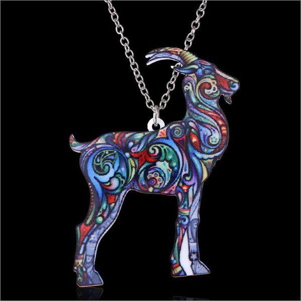 pendant necklaces acrylic coloured drawing goat necklace, Silver