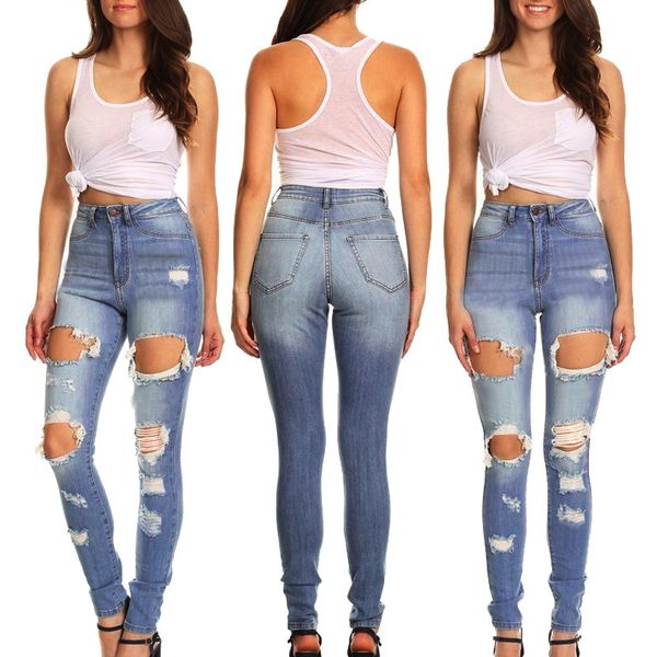 new fashion women's high waist jeans women's pencil pants casual stretch hole trousers retro tight trousers, Blue
new fashion women's high waist jeans women's pencil pants casual stretch hole trousers retro tight trousers, Blue