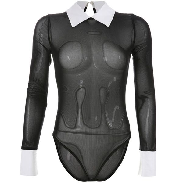 women's jumpsuits & rompers bodysuit mesh jumpsuit skinny stitching turn-down collar contrast color female perspective slim long-sleeve, Black;white
women's jumpsuits & rompers bodysuit mesh jumpsuit skinny stitching turn-down collar contrast color female perspective slim long-sleeve, Black;white