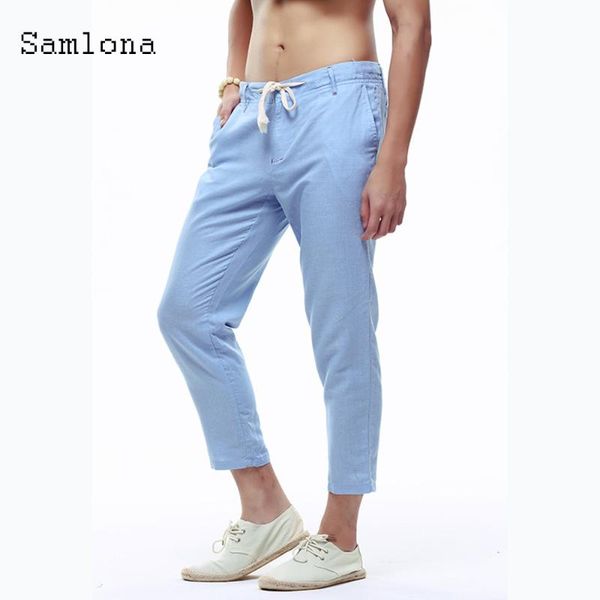 men's pants samlona blue khaki men linen trousers summer joggers casual male solid drawstring straight loose sports running, Black
men's pants samlona blue khaki men linen trousers summer joggers casual male solid drawstring straight loose sports running, Black