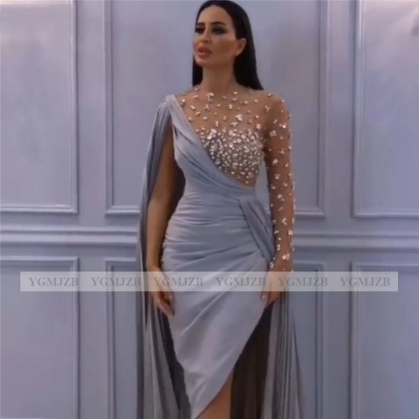 party dresses grey arabic satin evening dress 2021 beading crystal with cape one shoulder women formal gown abendkleider, White;black
party dresses grey arabic satin evening dress 2021 beading crystal with cape one shoulder women formal gown abendkleider, White;black