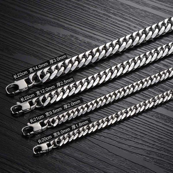 link, chain granny chic mens bracelet polished stainless steel silver color chains for men curb cuban link 8/9.5/12/14 mm, Black
link, chain granny chic mens bracelet polished stainless steel silver color chains for men curb cuban link 8/9.5/12/14 mm, Black