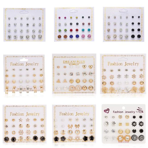 popular new style paper card zircon earring versitile 12 pairs pearl flower bow card earrings female, Golden;silver
popular new style paper card zircon earring versitile 12 pairs pearl flower bow card earrings female, Golden;silver