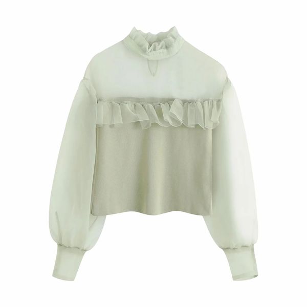 2020 long sleeve women blouses autumn new women's shirts clothing transparent stiff yarn knitting jacket, White
2020 long sleeve women blouses autumn new women's shirts clothing transparent stiff yarn knitting jacket, White