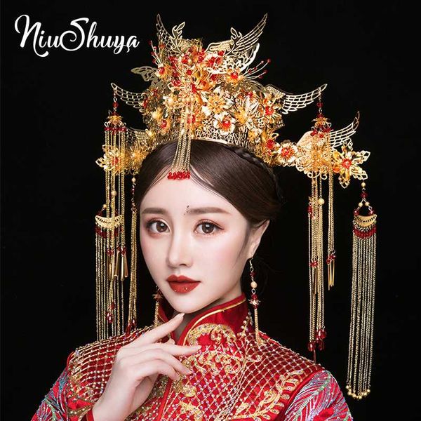 niushuya new luxury chinese gold wedding crown earrings ancient bridal hairwear long tassel wedding jewelry hair accessories, Golden;silver
niushuya new luxury chinese gold wedding crown earrings ancient bridal hairwear long tassel wedding jewelry hair accessories, Golden;silver