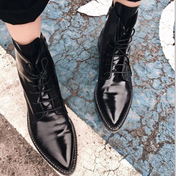 women ankle boots low heels pointed toe pumps shoes plus size lace up gladiator booties woman mujer zapatos mujer invierno d1450, Black
women ankle boots low heels pointed toe pumps shoes plus size lace up gladiator booties woman mujer zapatos mujer invierno d1450, Black