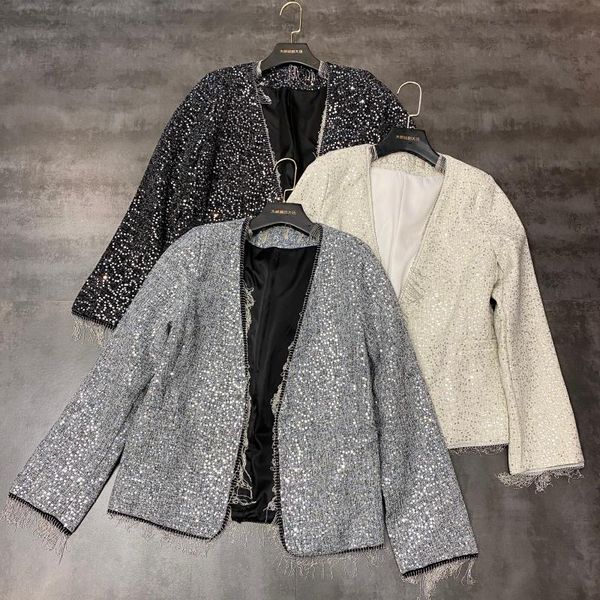 women's suits & blazers 2021 chain tassel full body sequins shiny cuff split fork suit jacket female tide 0308, White;black
women's suits & blazers 2021 chain tassel full body sequins shiny cuff split fork suit jacket female tide 0308, White;black