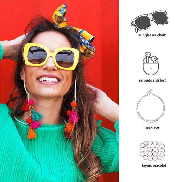 sunglasses frames multifunctional boho fashion colorful pompom tassel cotton rope metal chain for lanyard women's face mask, Silver
sunglasses frames multifunctional boho fashion colorful pompom tassel cotton rope metal chain for lanyard women's face mask, Silver