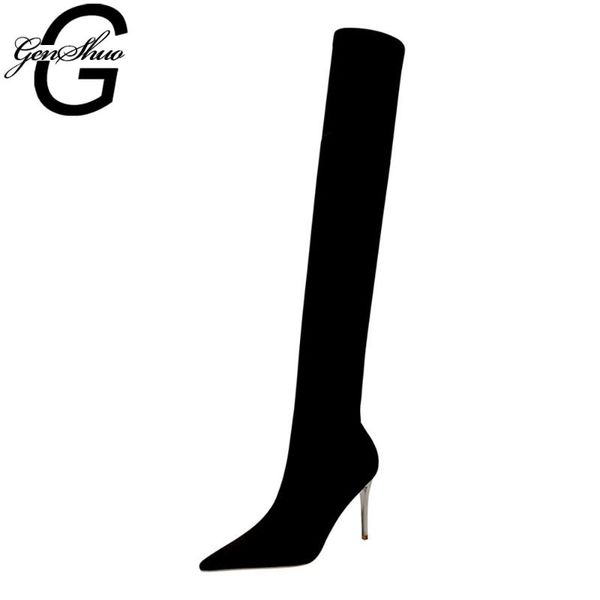 genshuo women boots pointed toe high thin heels over the knee long boots autumn winter slip on black casual party shoes
genshuo women boots pointed toe high thin heels over the knee long boots autumn winter slip on black casual party shoes