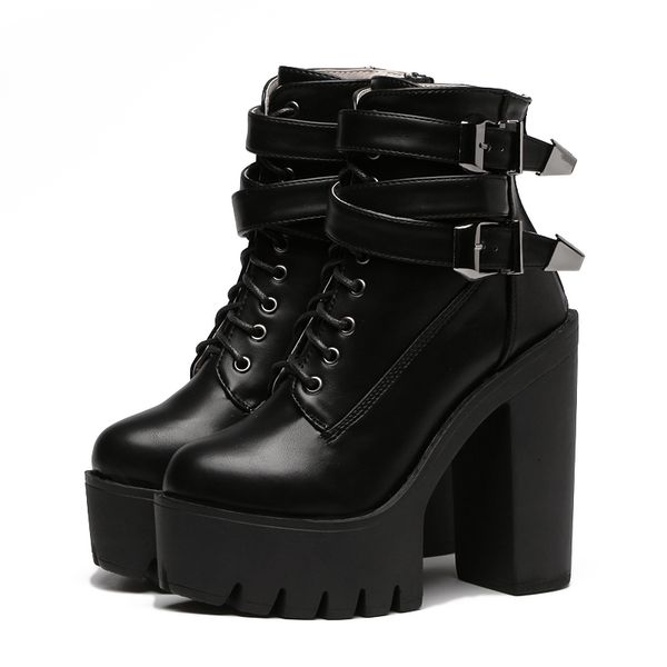 boots round head super high heel waterproof platform lace back zipper belt buckle comfortable thick women, Black
boots round head super high heel waterproof platform lace back zipper belt buckle comfortable thick women, Black