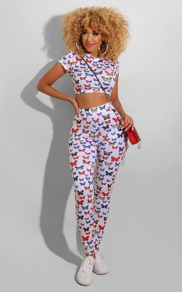 butterfly pattern womens designer 2pcs summer o-neck short sleeve casual slim trousers women clothing 2 pieces, White
butterfly pattern womens designer 2pcs summer o-neck short sleeve casual slim trousers women clothing 2 pieces, White