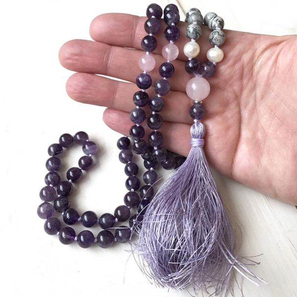 amethysts & j-asper mala beads knotted necklace 108 beads with handmade tassel necklace boho jewelry for women girl gift, Silver
amethysts & j-asper mala beads knotted necklace 108 beads with handmade tassel necklace boho jewelry for women girl gift, Silver
