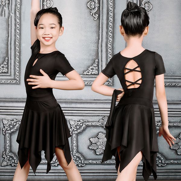 stage wear latin dance dress short sleeved irregular skirts girls practice cha samba rumba performing black 4575, Black;red
stage wear latin dance dress short sleeved irregular skirts girls practice cha samba rumba performing black 4575, Black;red