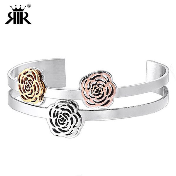 rir three colors flowers open bangle flower bracelet for women and girls in stainless steel, Black
rir three colors flowers open bangle flower bracelet for women and girls in stainless steel, Black