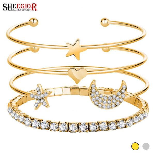 golden silver color bangles bracelets for women accessories 4pcs/set love hearts crystal moon star fashion jewelry, Black
golden silver color bangles bracelets for women accessories 4pcs/set love hearts crystal moon star fashion jewelry, Black
