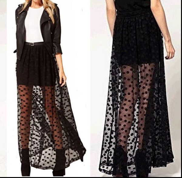 slim elastic waist skirt fashion women polka dot layer lace mesh long maxi skirt, Black
slim elastic waist skirt fashion women polka dot layer lace mesh long maxi skirt, Black