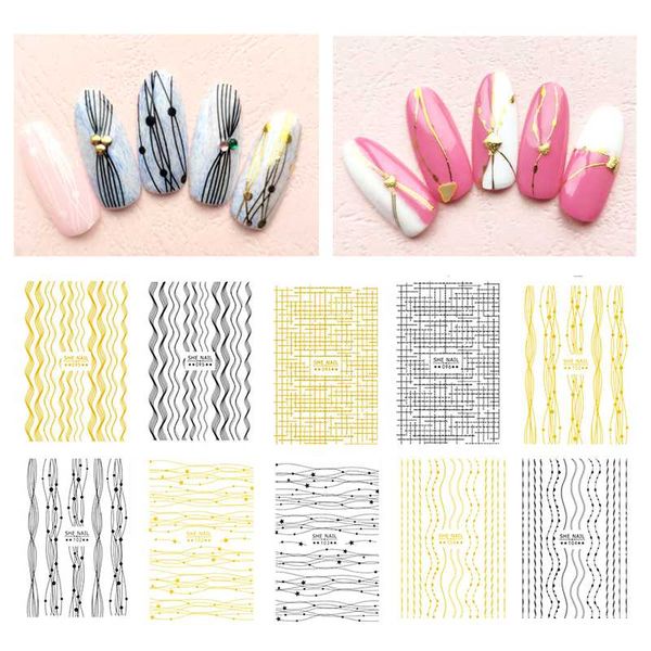 nail sticker adhesive transfer decals tips mixed patterns wave stripe lines design gold black 3d nail art decorations
nail sticker adhesive transfer decals tips mixed patterns wave stripe lines design gold black 3d nail art decorations