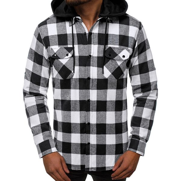 men's casual shirts plaid men shirt long sleeve hooded streetwear hip-hop pockets chemise homme hoodies blouse removable, White;black
men's casual shirts plaid men shirt long sleeve hooded streetwear hip-hop pockets chemise homme hoodies blouse removable, White;black