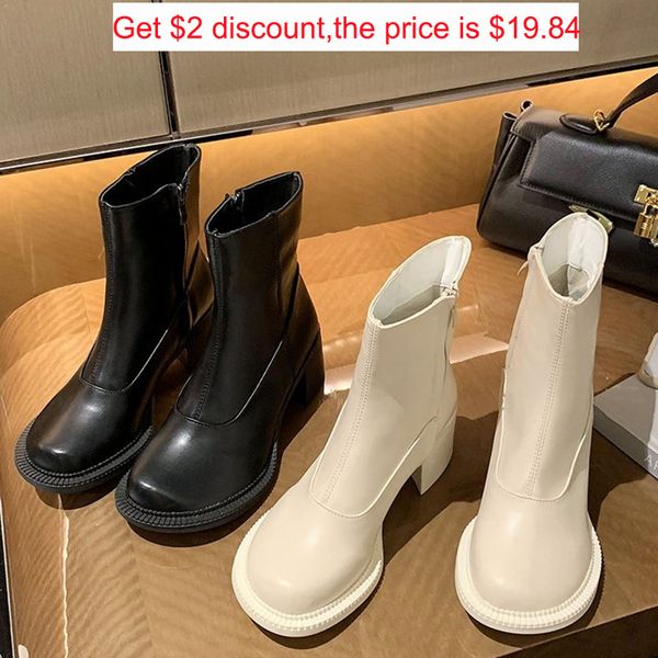 2020 ins women beige 7cm block high heels ankle boots casual round toe punk boots designer platform western cowgirl shoes, Black
2020 ins women beige 7cm block high heels ankle boots casual round toe punk boots designer platform western cowgirl shoes, Black