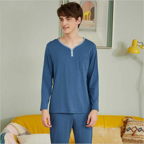 men's sleepwear 2021 spring homewear men casual pajama sets male mo cotton suit y-shape collar long sleeve t shirt & pants, Black;brown
men's sleepwear 2021 spring homewear men casual pajama sets male mo cotton suit y-shape collar long sleeve t shirt & pants, Black;brown