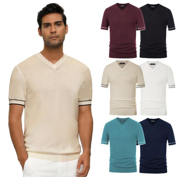 men's knitted t-shirt knitwear short sleeve v-neck summer pullover tee shirts contrast color soft comfortable breathable, White;black
men's knitted t-shirt knitwear short sleeve v-neck summer pullover tee shirts contrast color soft comfortable breathable, White;black