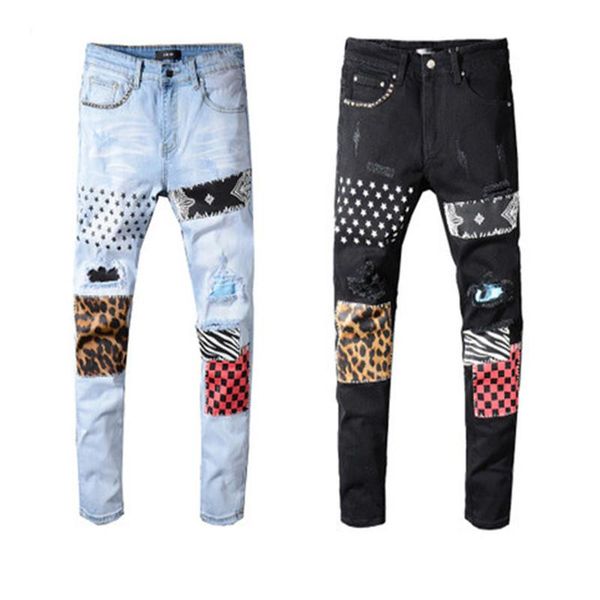 men's stars printed leopard patchwork rivet slim jeans light blue holes ripped skinny stretch denim pants trousers young man black blue
men's stars printed leopard patchwork rivet slim jeans light blue holes ripped skinny stretch denim pants trousers young man black blue