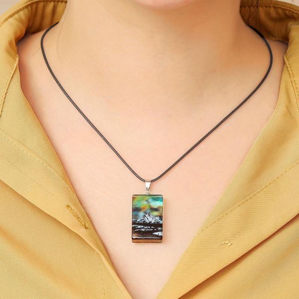 xiufen women men necklace square shape pendant wax rope resin landscape necklace with snow mountain and lake, Silver
xiufen women men necklace square shape pendant wax rope resin landscape necklace with snow mountain and lake, Silver