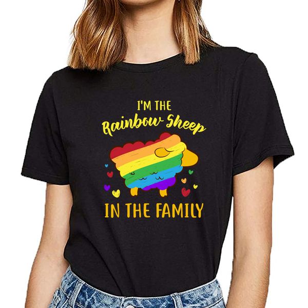 t shirt women rainbow sheep in the family kawaii inscriptions print female tshirt