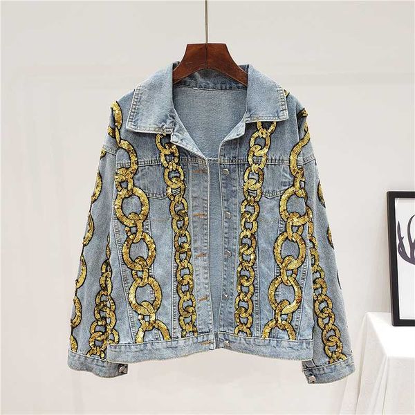 harajuku blue denim jacket spring autumn loose vintage long sleeve chain sequins women jeans jackets streetwear female outerwear, Black;brown
harajuku blue denim jacket spring autumn loose vintage long sleeve chain sequins women jeans jackets streetwear female outerwear, Black;brown