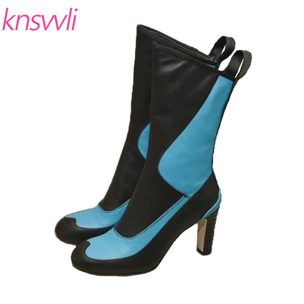 high heels ankle boots for women leather stretch boots woman sewing designer runway shoes women's round toe short, Black
high heels ankle boots for women leather stretch boots woman sewing designer runway shoes women's round toe short, Black