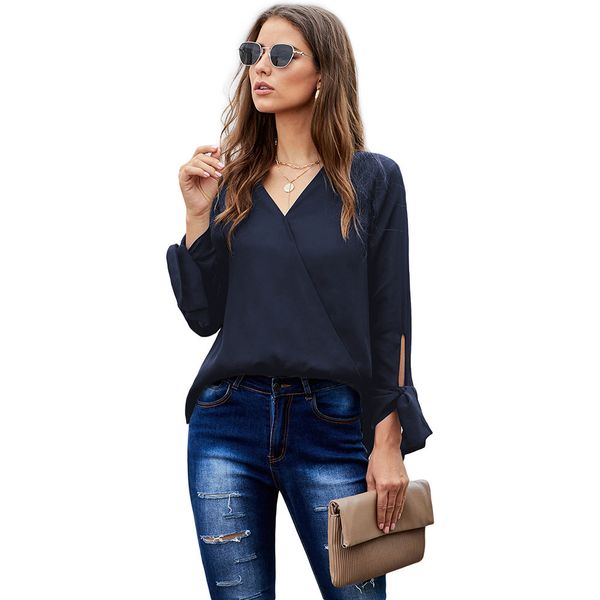 womens designercasual chiffon shirt summer solid color v-neck long sleeve loose pullover all-match 252370, White;black
womens designercasual chiffon shirt summer solid color v-neck long sleeve loose pullover all-match 252370, White;black