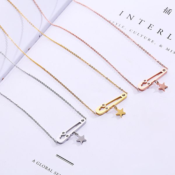 cashou30 titanium steel five-pointed star pin pendant women's rose gold clavicle chain necklace, Silver
cashou30 titanium steel five-pointed star pin pendant women's rose gold clavicle chain necklace, Silver