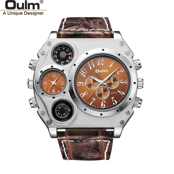 wristwatches oulm original two time zone sport watch large dial big size male quartz clock decorative compass temperature men watches, Slivery;brown
wristwatches oulm original two time zone sport watch large dial big size male quartz clock decorative compass temperature men watches, Slivery;brown