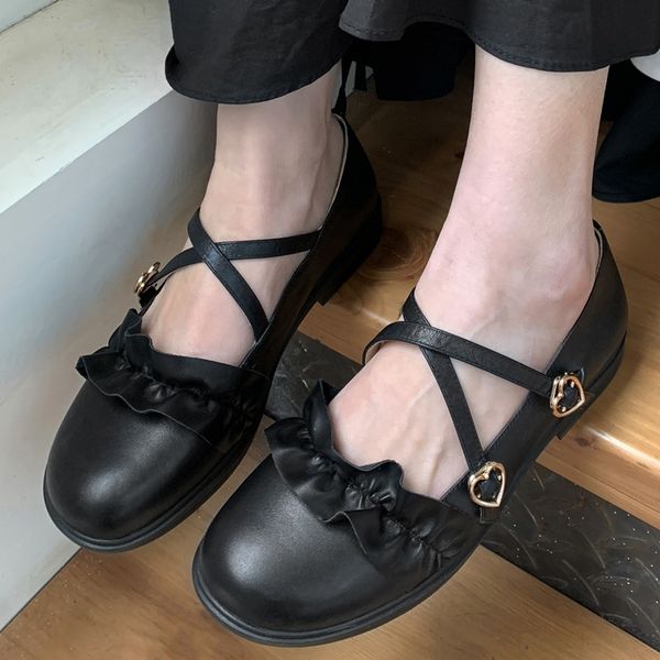sweet women flat single shoes pleated ruffles casual shoes cross tied buckles mary janes flats 2020 spring girls leather, Black
sweet women flat single shoes pleated ruffles casual shoes cross tied buckles mary janes flats 2020 spring girls leather, Black