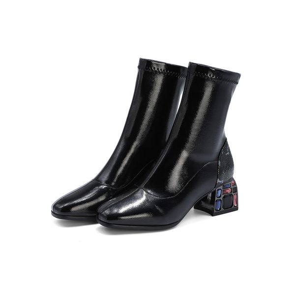 2020 new fashion shining heel women's short boots 33-43 soft elastic comfortable square head leather women's shoes sanding, Black
2020 new fashion shining heel women's short boots 33-43 soft elastic comfortable square head leather women's shoes sanding, Black