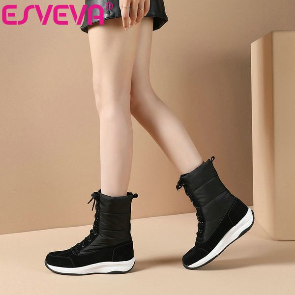 esveva 2021 snow boots square low heel ankle boots women shoes round toe platform lace up size 35-43, Black
esveva 2021 snow boots square low heel ankle boots women shoes round toe platform lace up size 35-43, Black