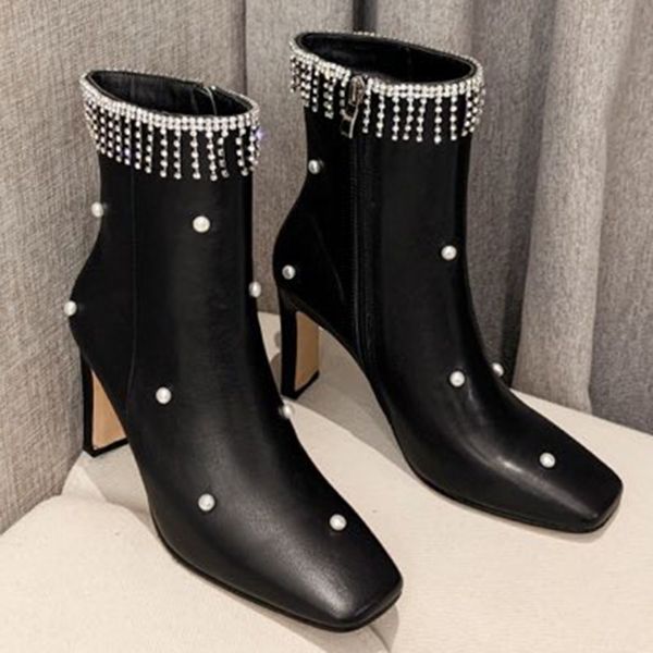 boots 2021 women ankle square toe high heels shoes pearls tassel zipper for spring/autumn, Black
boots 2021 women ankle square toe high heels shoes pearls tassel zipper for spring/autumn, Black