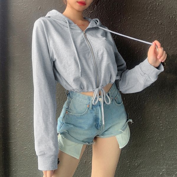 кулиской подвязать толстовка женщины молнией с длинным рукавом толстовка обрезанные женщины куртка повседневный basic пальто короткие топы, Black 
кулиской подвязать толстовка женщины молнией с длинным рукавом толстовка обрезанные женщины куртка повседневный basic пальто короткие топы, Black