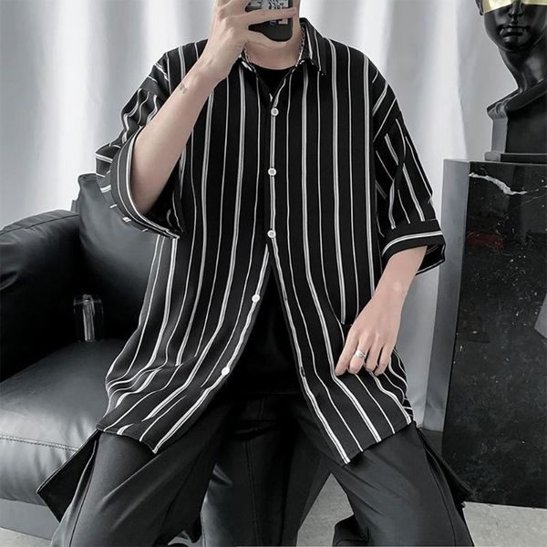men's casual shirts fashion striped short sleeves turn-down collar drop-shoulder men loose shirt mens sleeved, White;black
men's casual shirts fashion striped short sleeves turn-down collar drop-shoulder men loose shirt mens sleeved, White;black