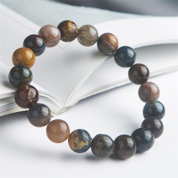 precious natural pietersite bracelets woman man stretch crystal round beads bracelet 10mm drop shipping, Black