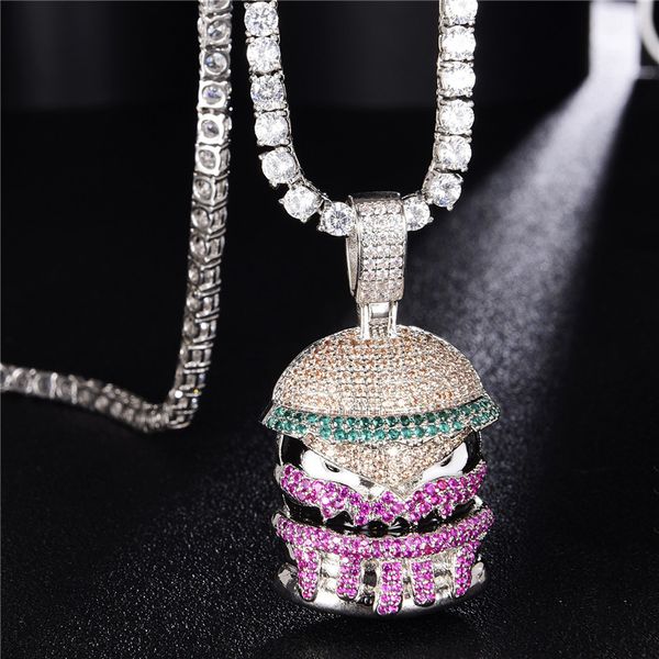 hip hop hamburger pendant pave cubic zircon necklace iced out tennis chain bling designer jewelry for men women gift, Silver
hip hop hamburger pendant pave cubic zircon necklace iced out tennis chain bling designer jewelry for men women gift, Silver
