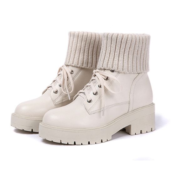 2020 winter new thick-heeled boots waterproof socks snow boots, Black