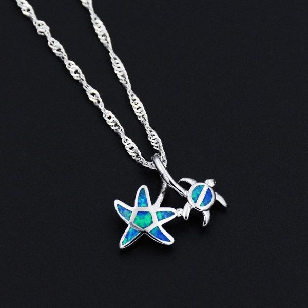 ocean blue opal beach starfish and sea turtle pendant necklace for gift, Silver
ocean blue opal beach starfish and sea turtle pendant necklace for gift, Silver